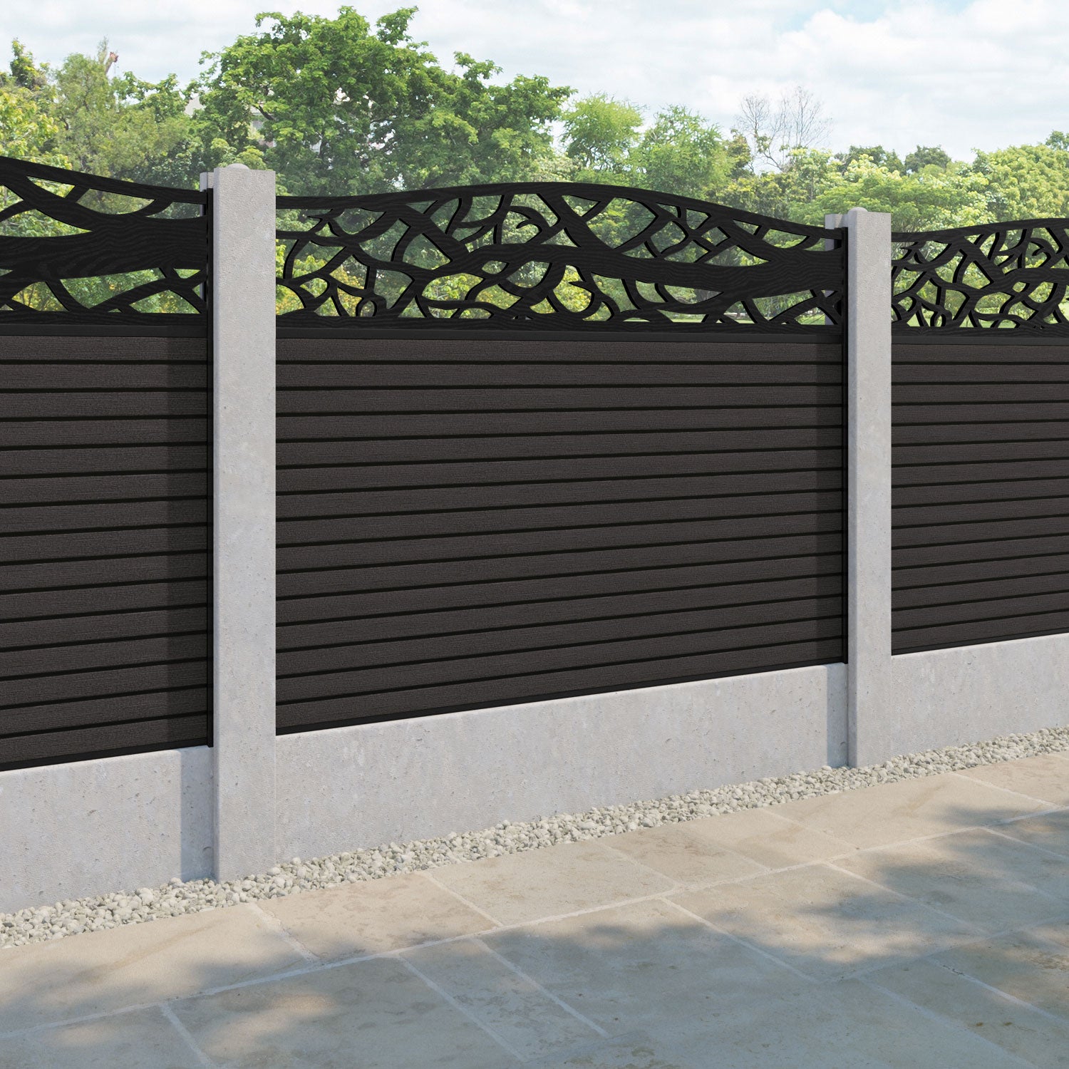 Hudson Twilight Curved Top Fence Panel - Dark Oak - for existing concrete posts