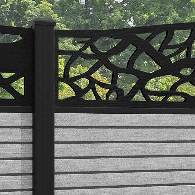 Hudson Twilight Curved Top Fence Panel - Light Grey - with our aluminium posts
