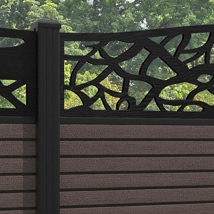 Hudson Twilight Curved Top Fence Panel - Mid Brown - with our aluminium posts
