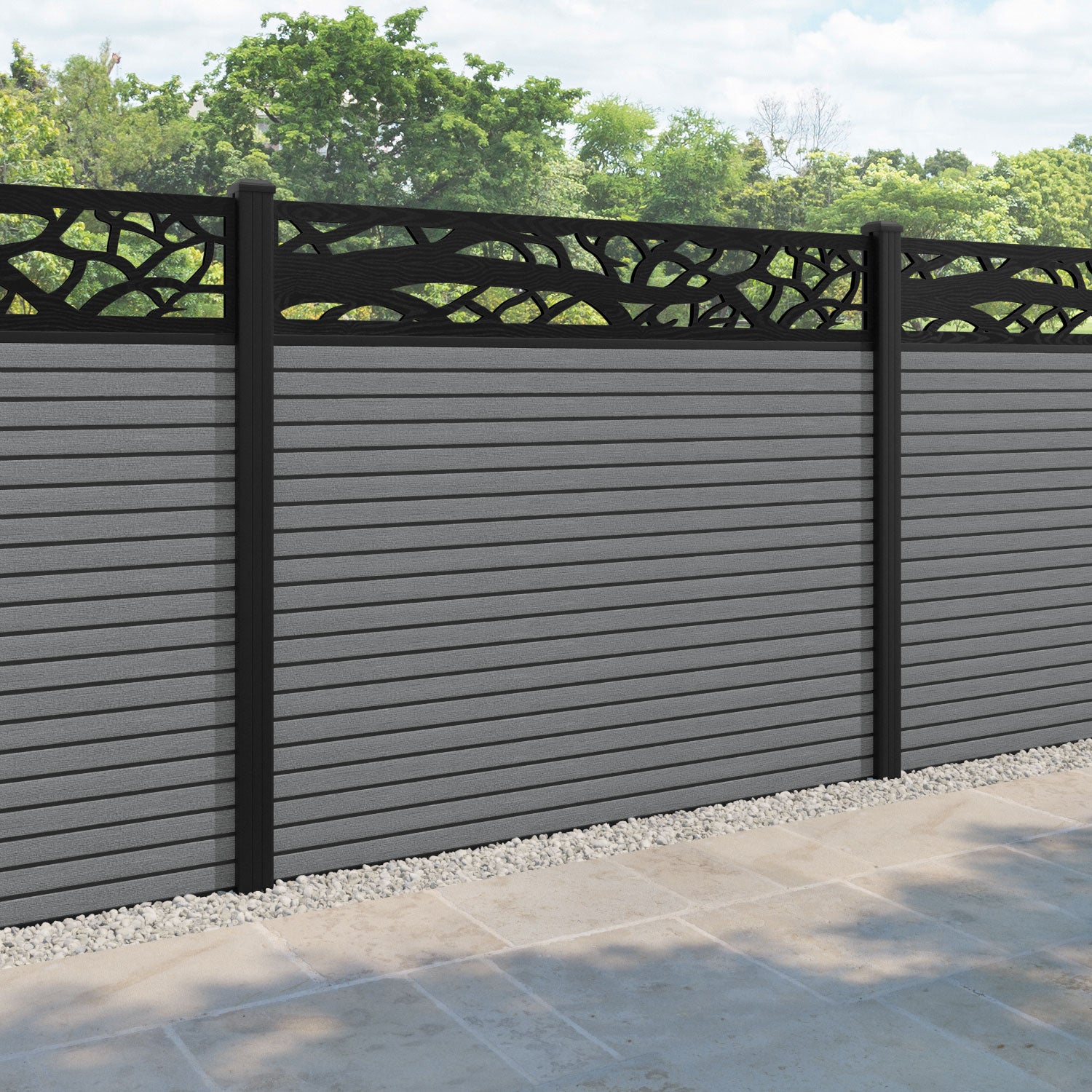 Hudson Twilight Fence Panel - Mid Grey - with our aluminium posts
