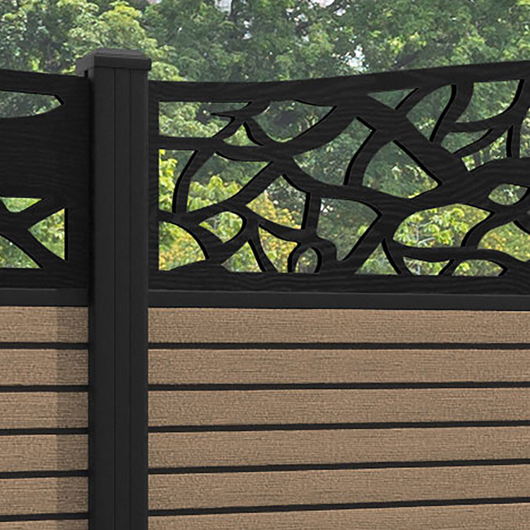 Hudson Twilight Curved Top Fence Panel - Teak - with our aluminium posts