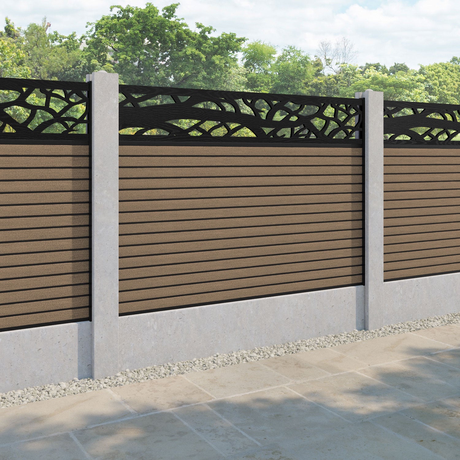 Hudson Twilight Fence Panel - Teak - for existing concrete posts
