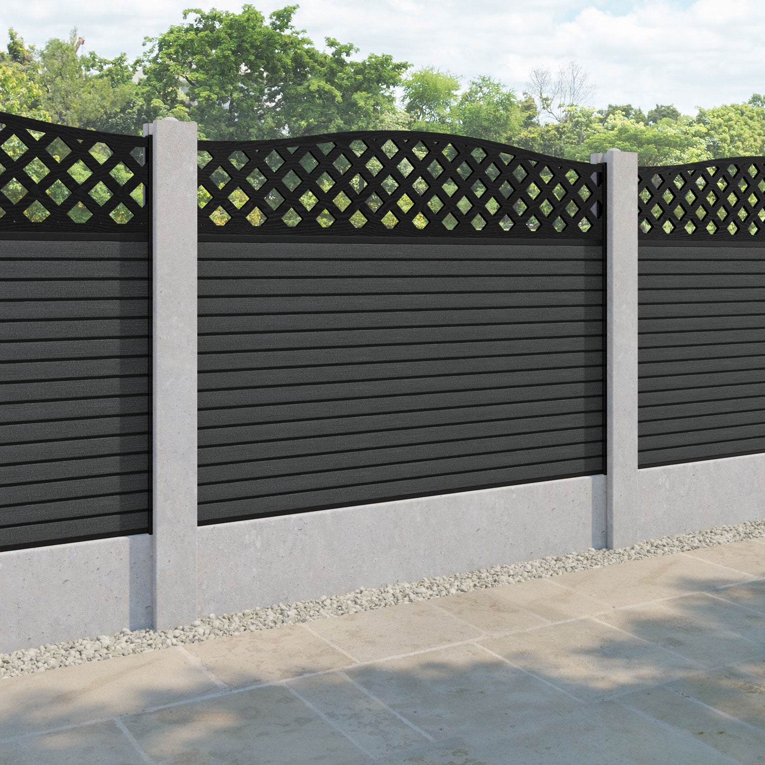 Hudson High Wave Fence Panel - Dark Grey - for existing concrete posts
