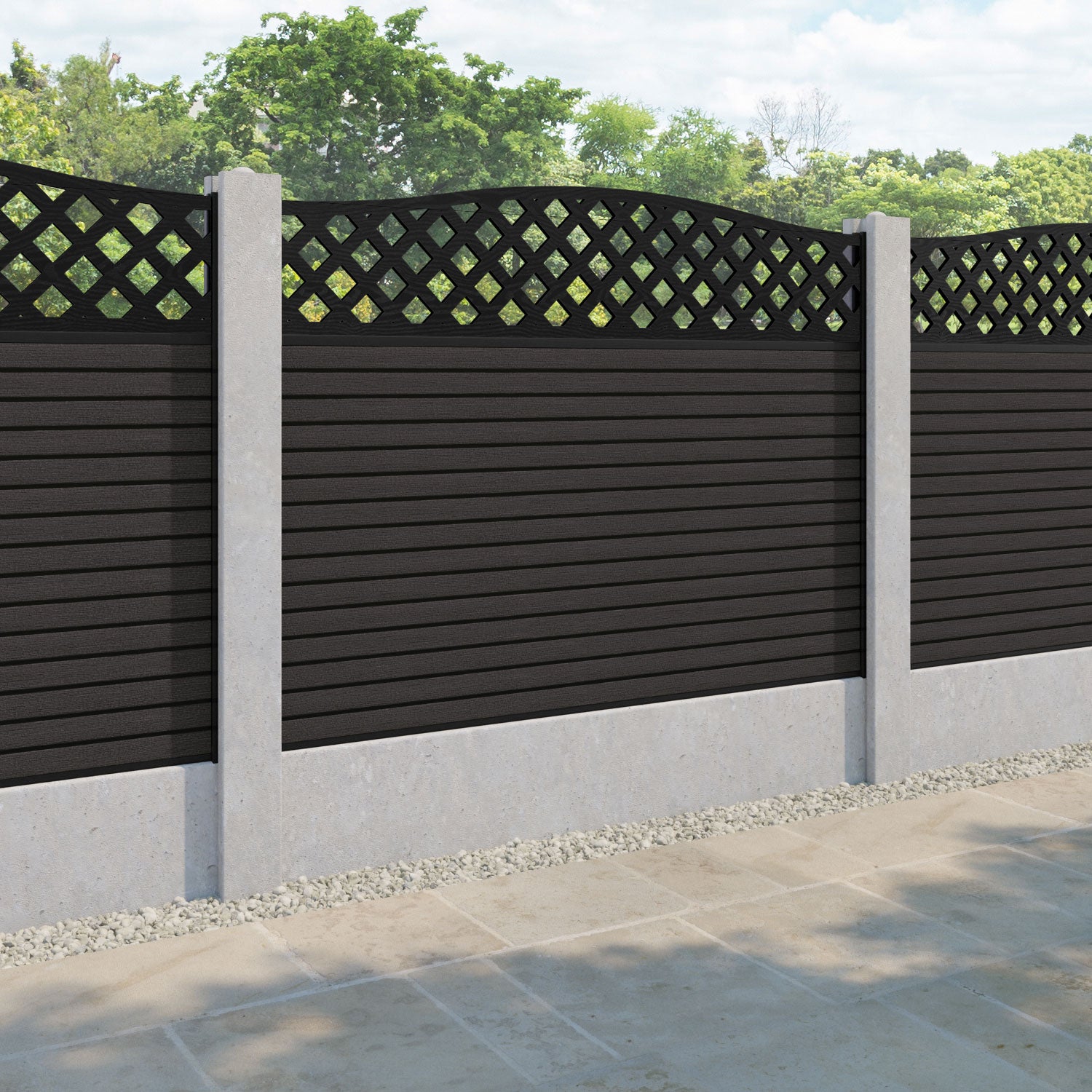 Hudson High Wave Fence Panel - Dark Oak - for existing concrete posts