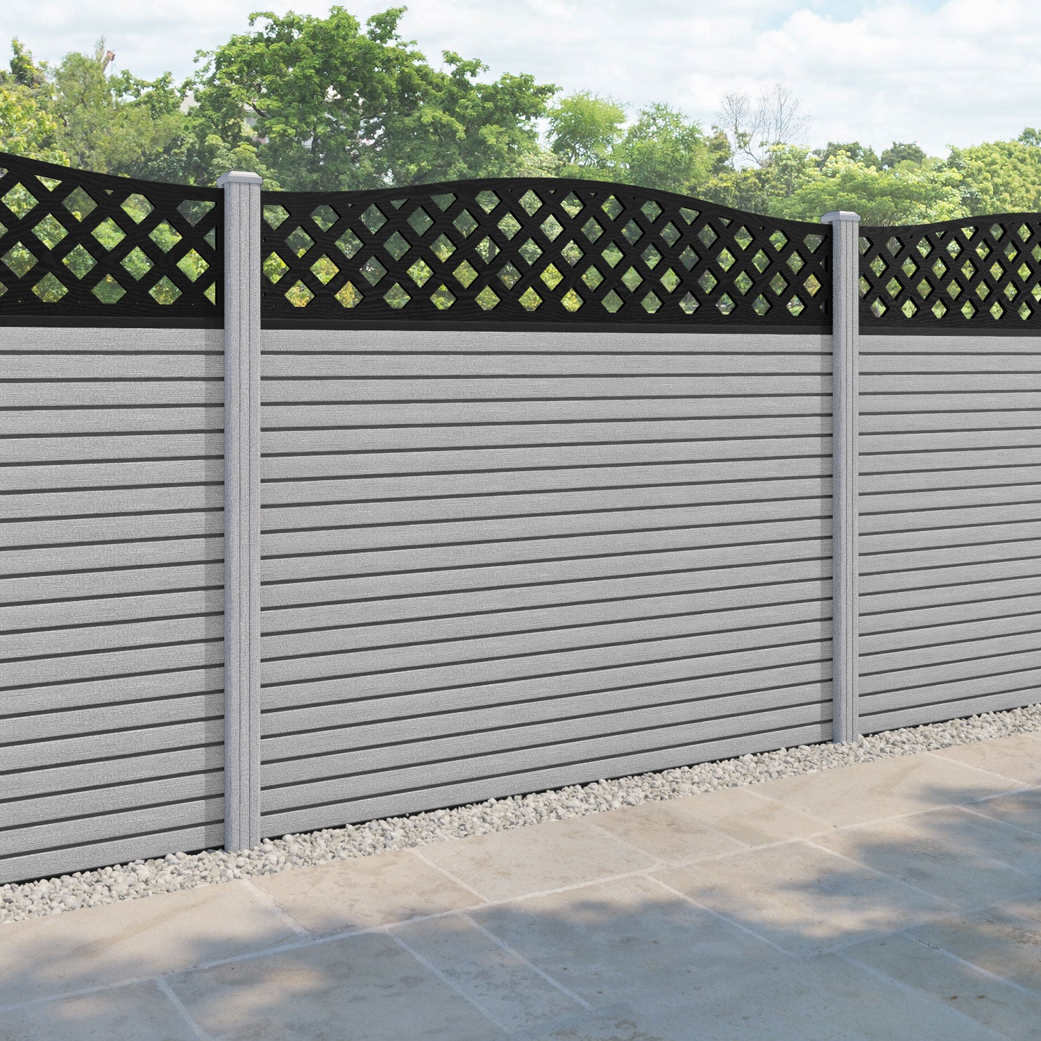 Hudson High Wave Fence Panel - Light Grey - with our composite posts