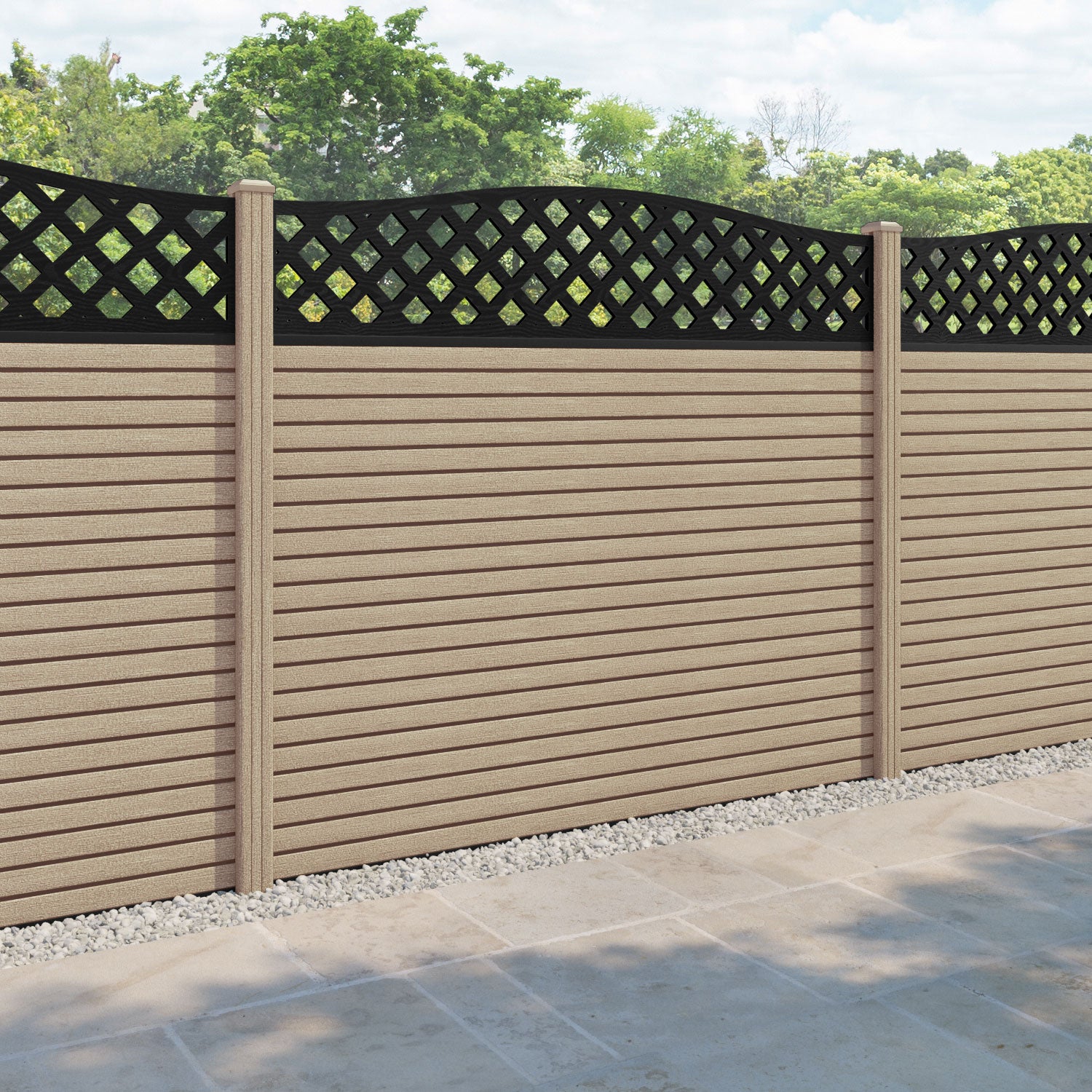 Hudson High Wave Fence Panel - Light Oak - with our composite posts