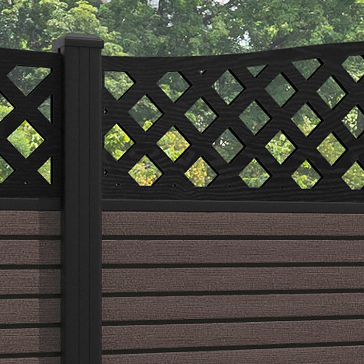 Hudson High Wave Fence Panel - Mid Brown - with our aluminium posts