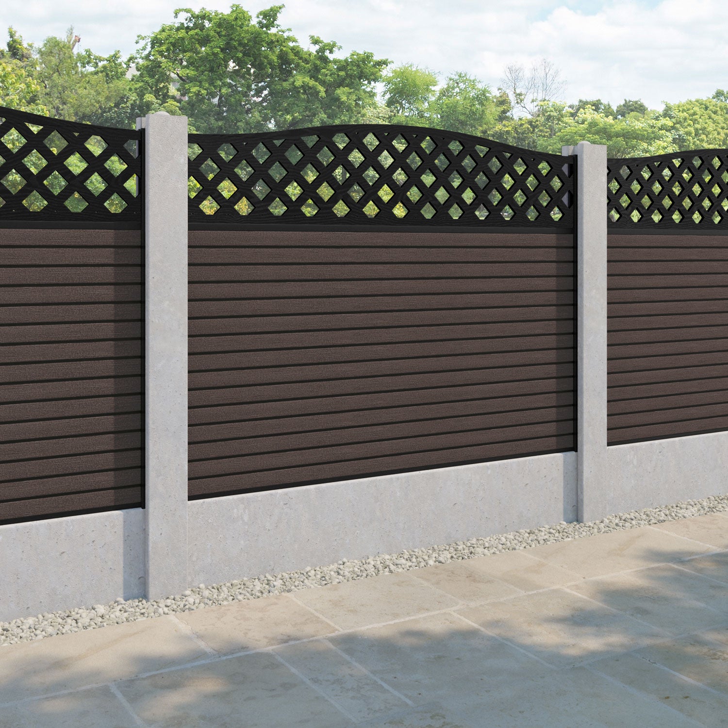 Hudson High Wave Fence Panel - Mid Brown - for existing concrete posts