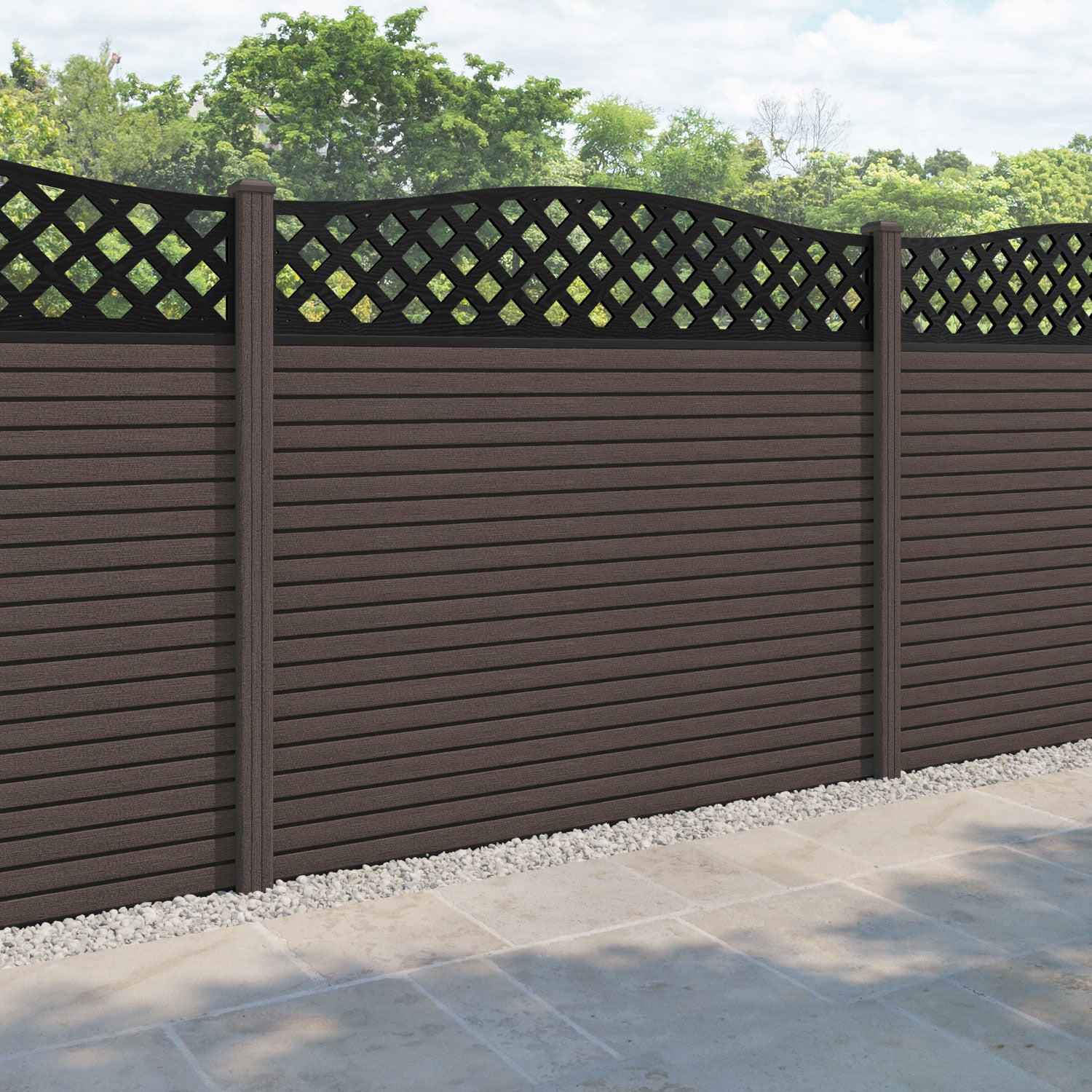 Hudson High Wave Fence Panel - Mid Brown - with our composite posts