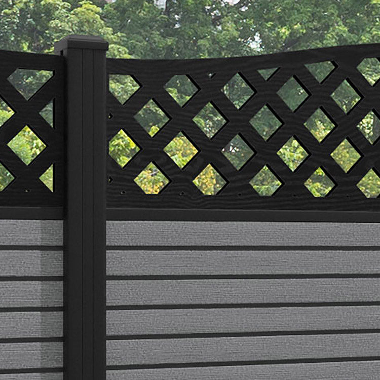 Hudson High Wave Fence Panel - Mid Grey - with our aluminium posts