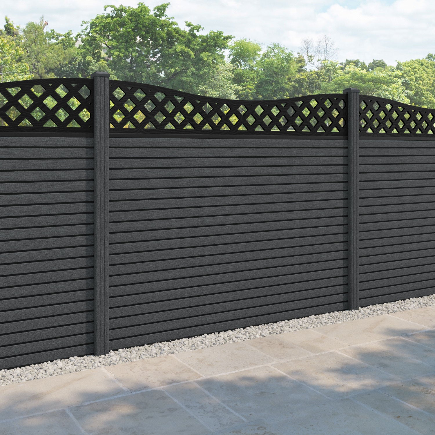 Hudson Low Wave Fence Panel - Dark Grey - with our composite posts