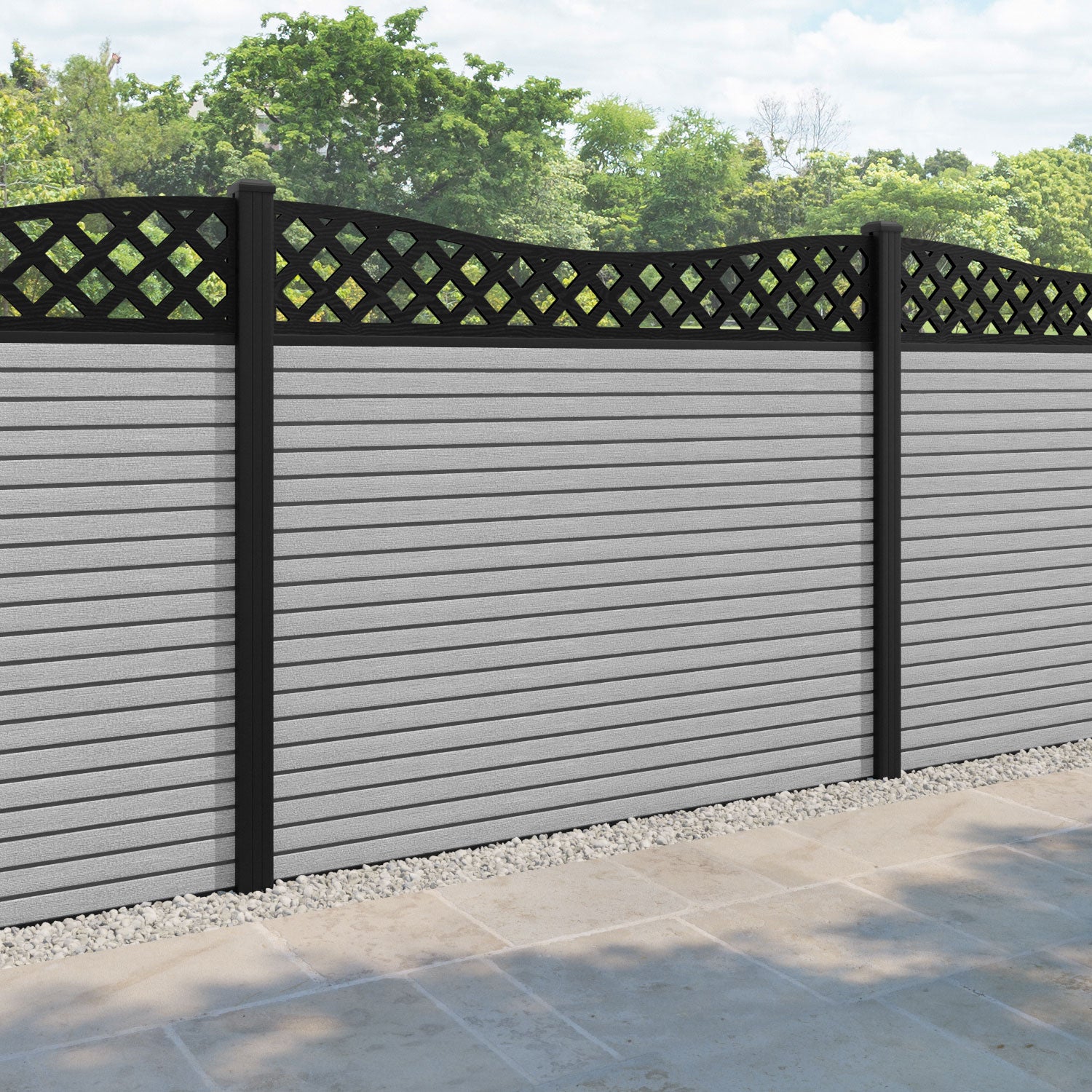 Hudson Low Wave Fence Panel - Light Grey - with our aluminium posts