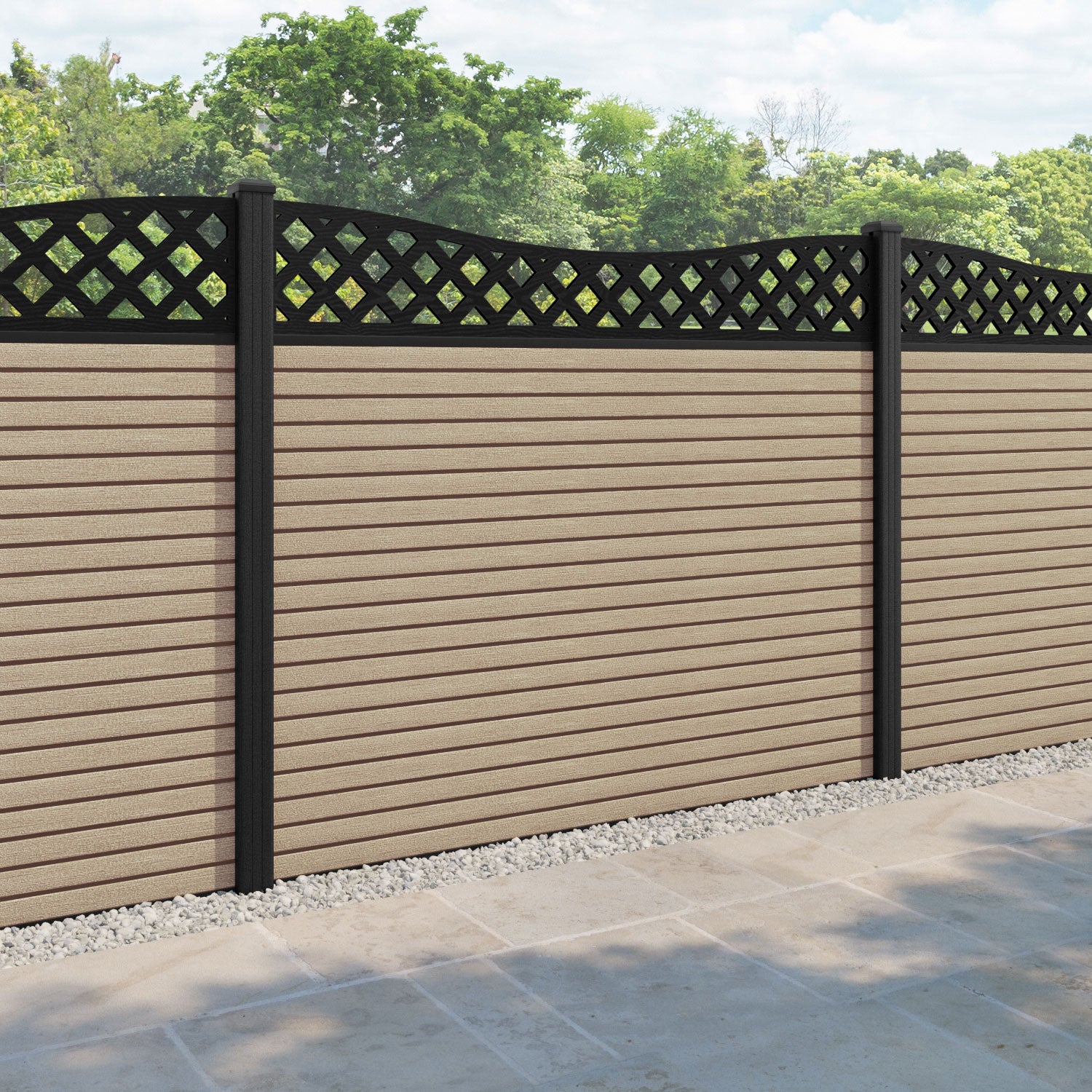 Hudson Low Wave Fence Panel - Light Oak - with our composite posts