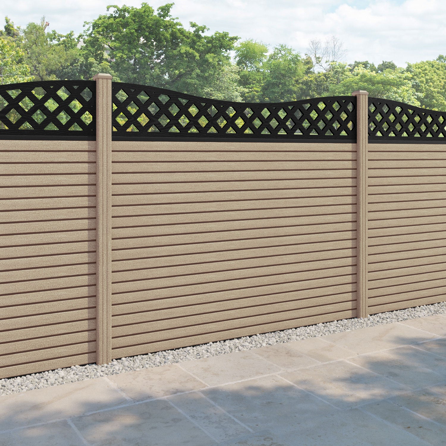 Hudson Low Wave Fence Panel - Light Oak - with our composite posts