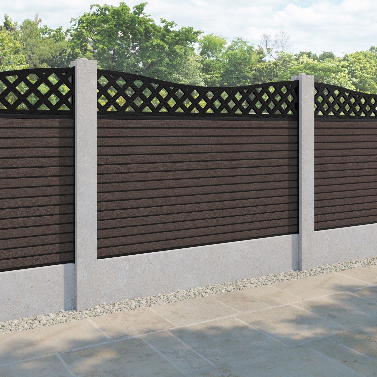 Hudson Low Wave Fence Panel - Mid Brown - for existing concrete posts