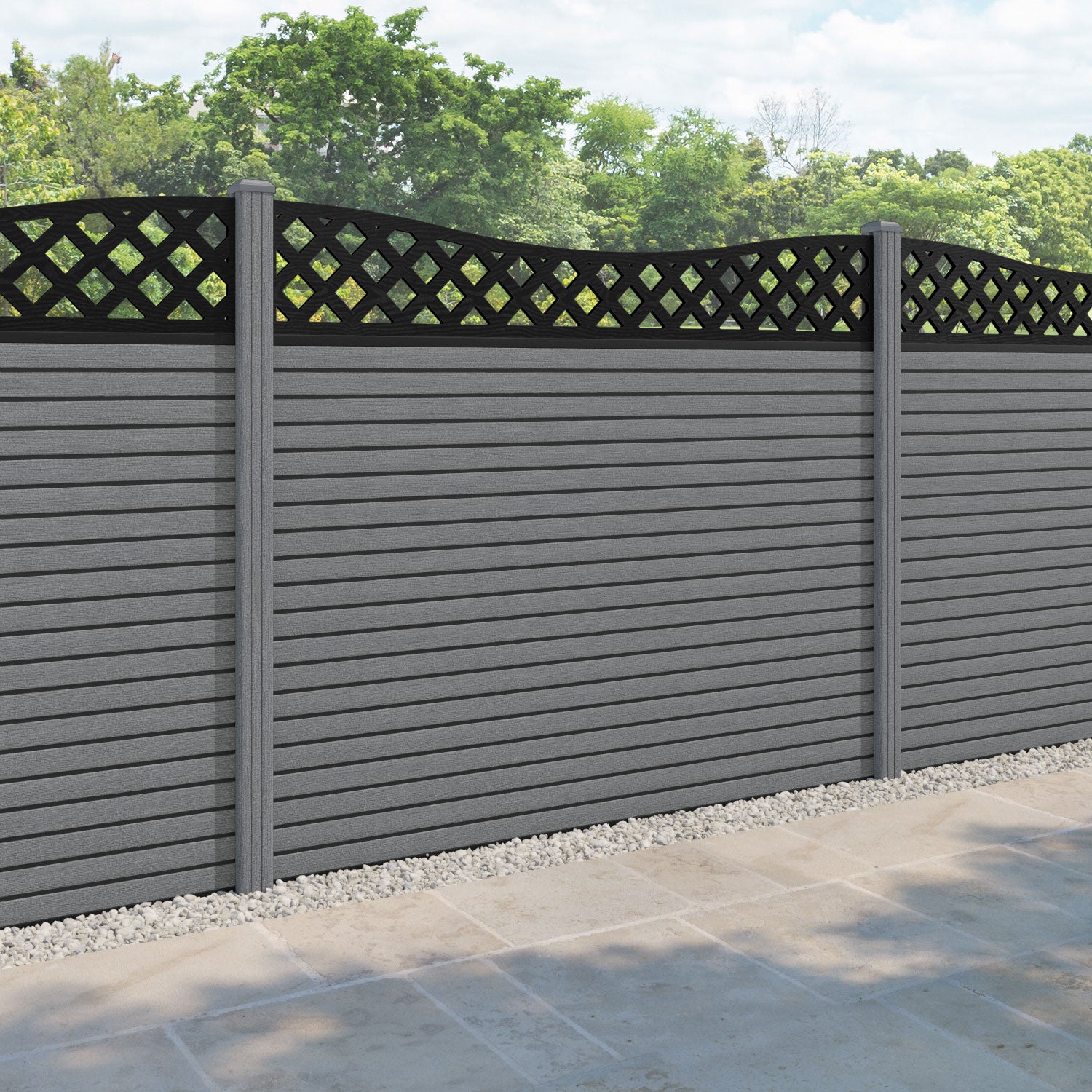 Hudson Low Wave Fence Panel - Mid Grey - with our composite posts