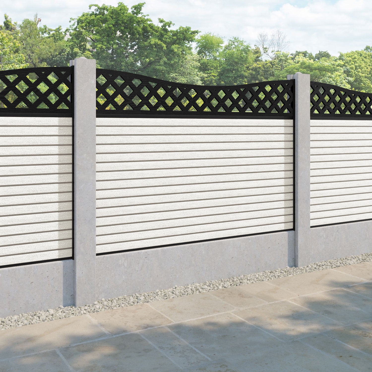 Hudson Low Wave Fence Panel - Light Stone - for existing concrete posts