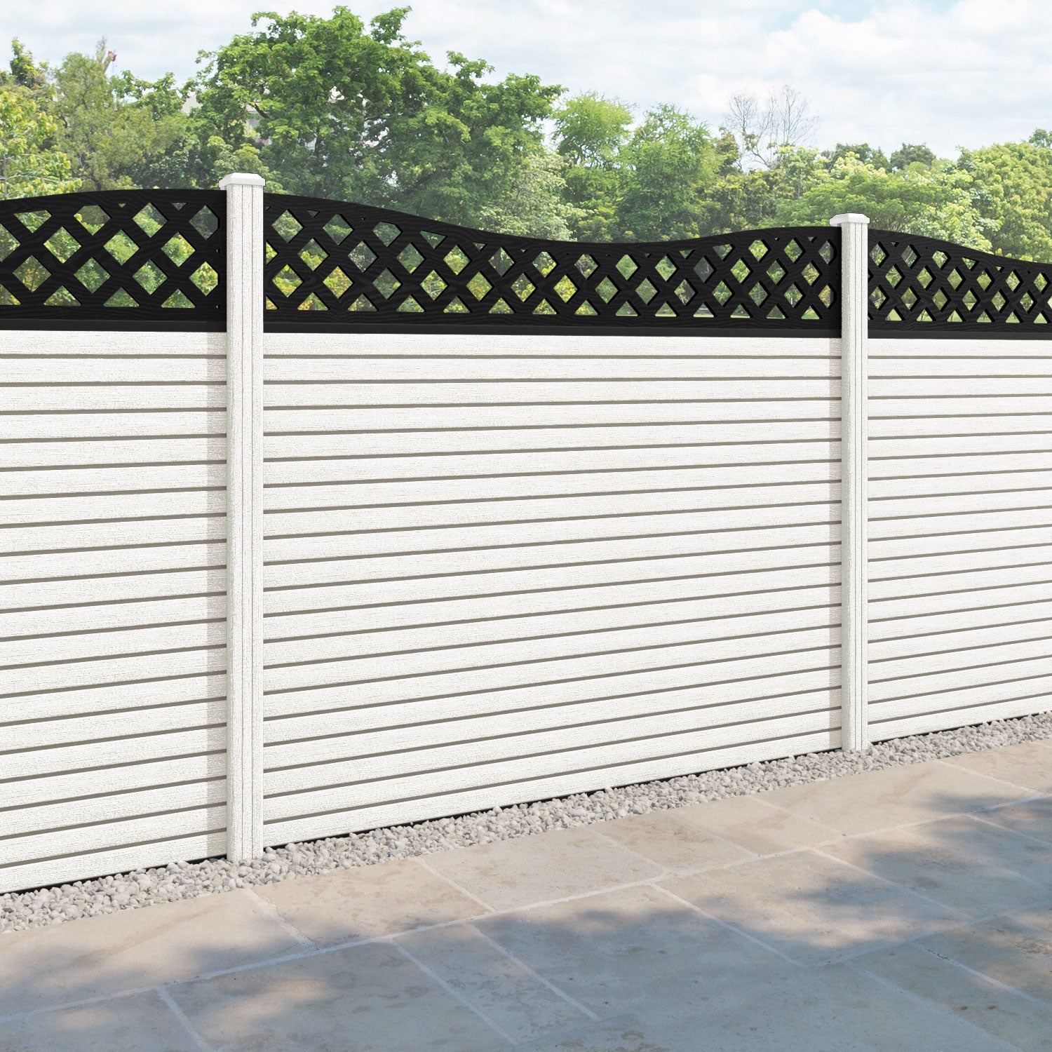 Hudson Low Wave Fence Panel - Light Stone - with our composite posts