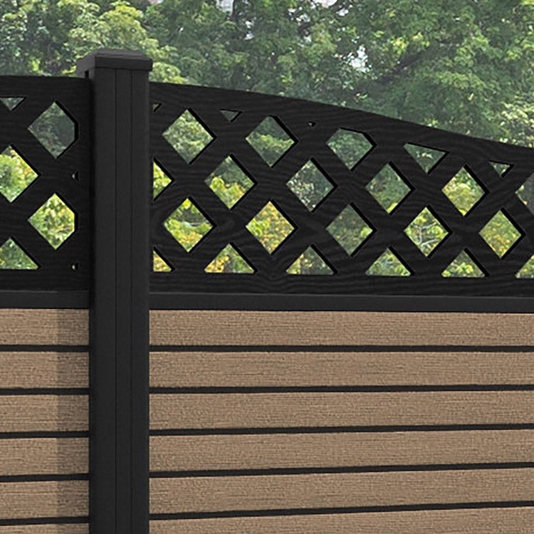 Hudson Low Wave Fence Panel - Teak - with our aluminium posts