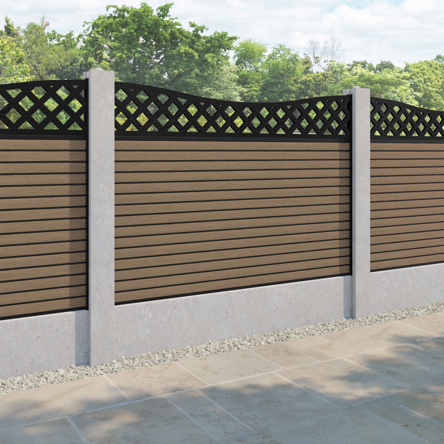 Hudson Low Wave Fence Panel - Teak - for existing concrete posts