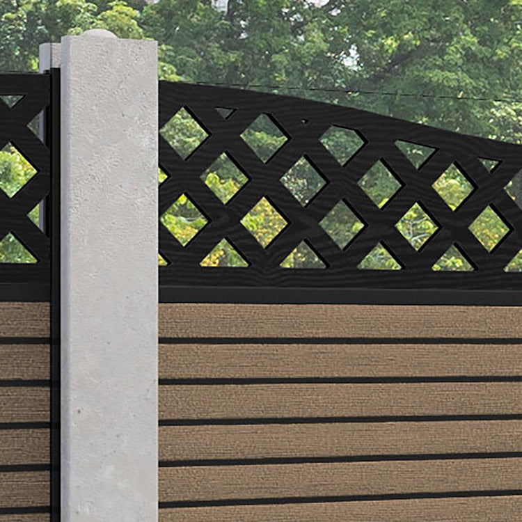 Hudson Low Wave Fence Panel - Teak - for existing concrete posts