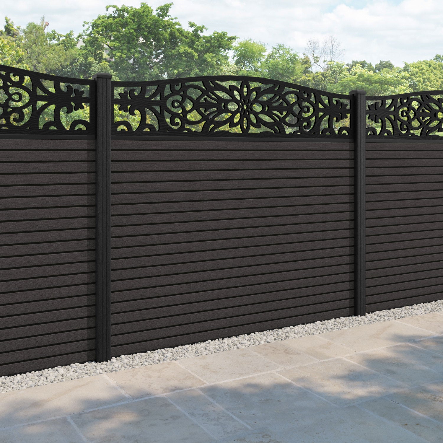 Hudson Windsor Curved Top Fence Panel - Dark Oak - with our composite posts