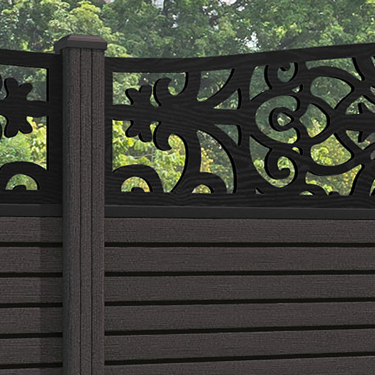 Hudson Windsor Curved Top Fence Panel - Dark Oak - with our composite posts