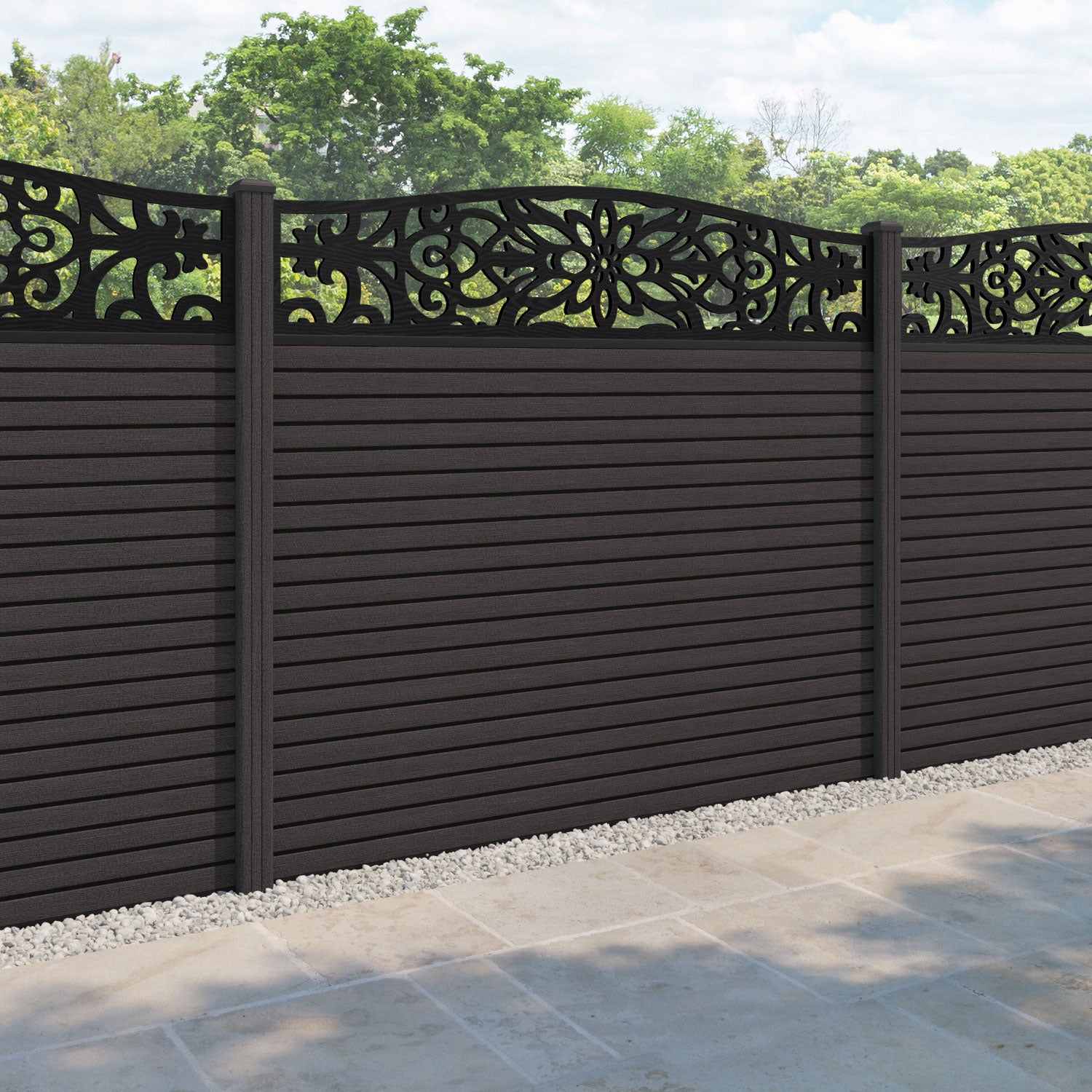 Hudson Windsor Curved Top Fence Panel - Dark Oak - with our composite posts