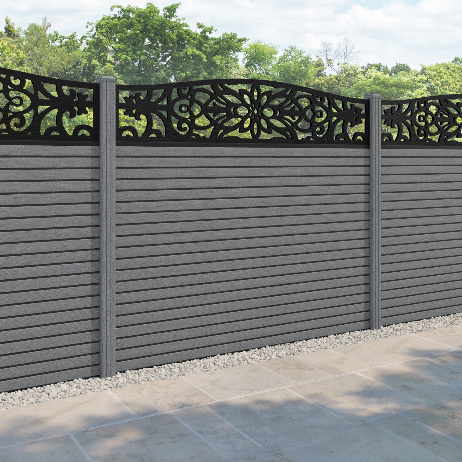 Hudson Windsor Curved Top Fence Panel - Mid Grey - with our composite posts