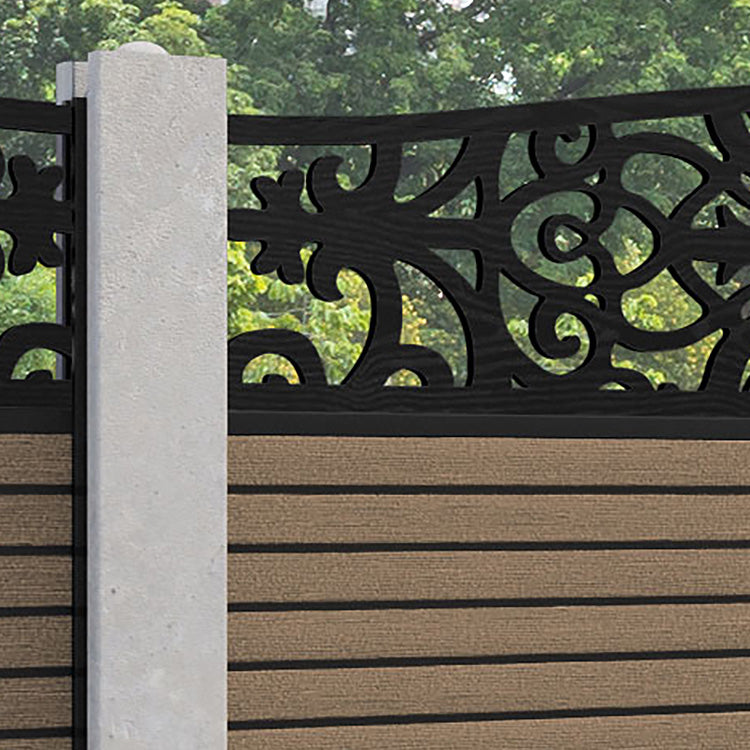 Hudson Windsor Curved Top Fence Panel - Teak - for existing concrete posts