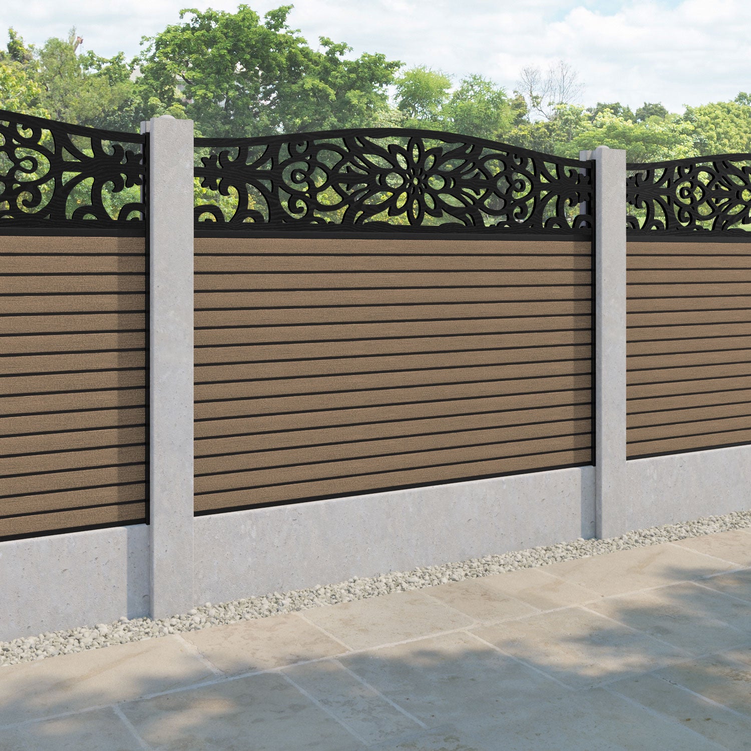 Hudson Windsor Curved Top Fence Panel - Teak - for existing concrete posts