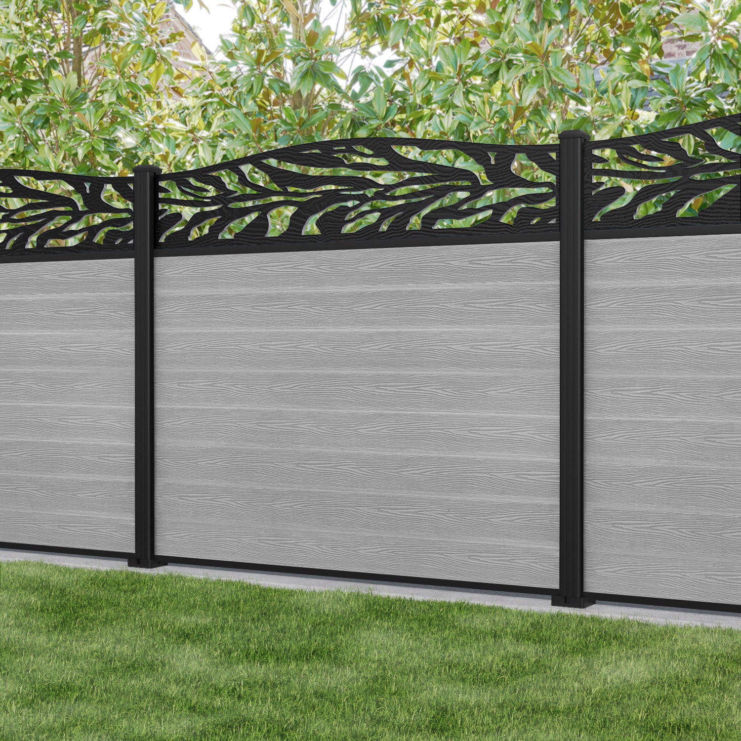 Classic Malawi Curved Top Fence Panel - Light Grey - with our aluminium posts