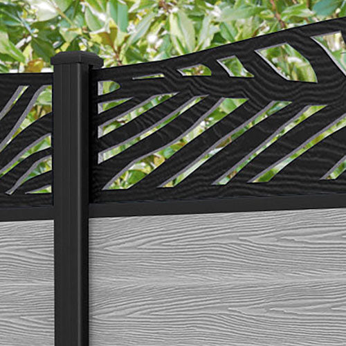 Classic Palm Curved Top Fence Panel - Light Grey - with our aluminium posts