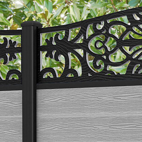Classic Windsor Curved Top Fence Panel - Light Grey - with our aluminium posts