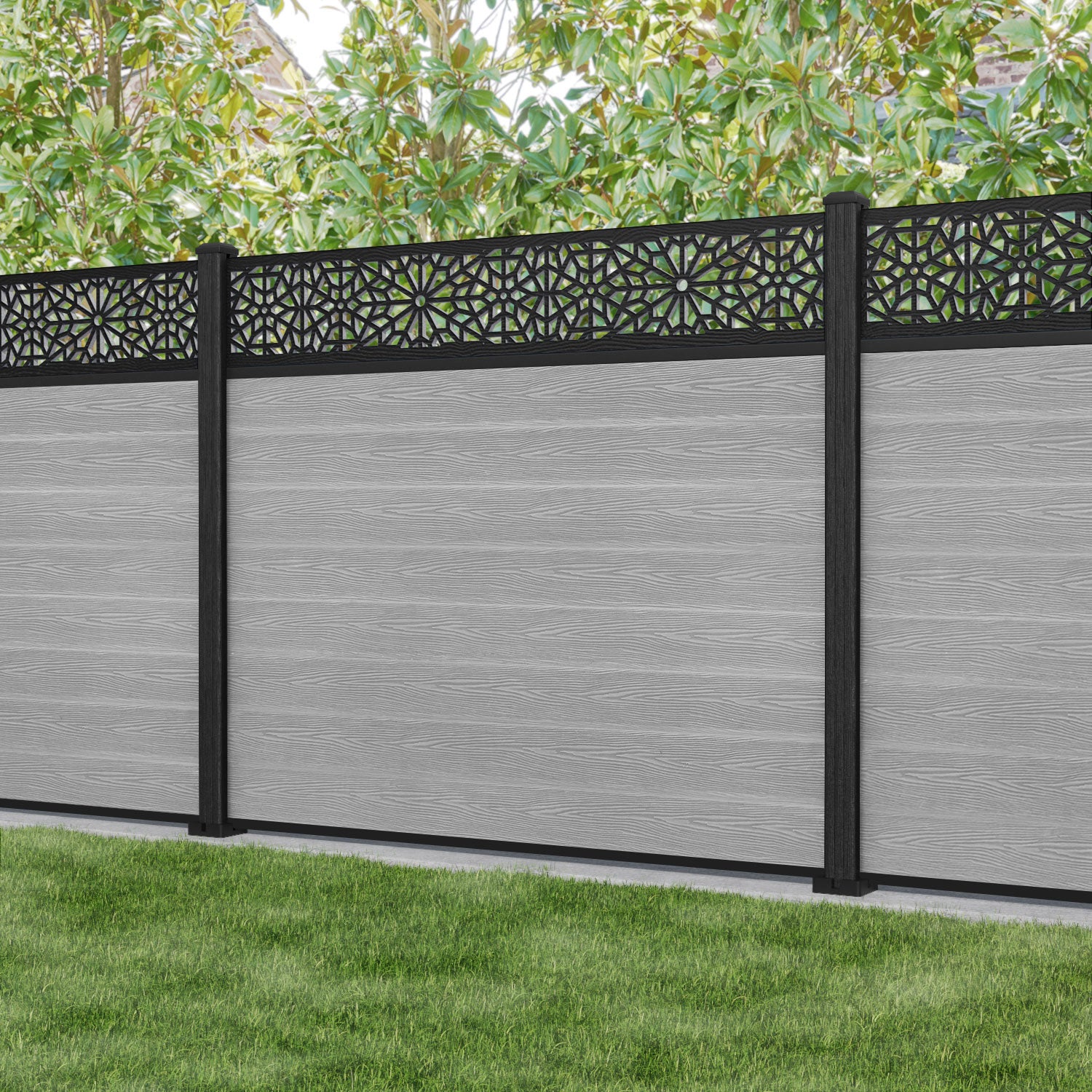 Classic Alnara Fence Panel - Light Grey - with our composite posts