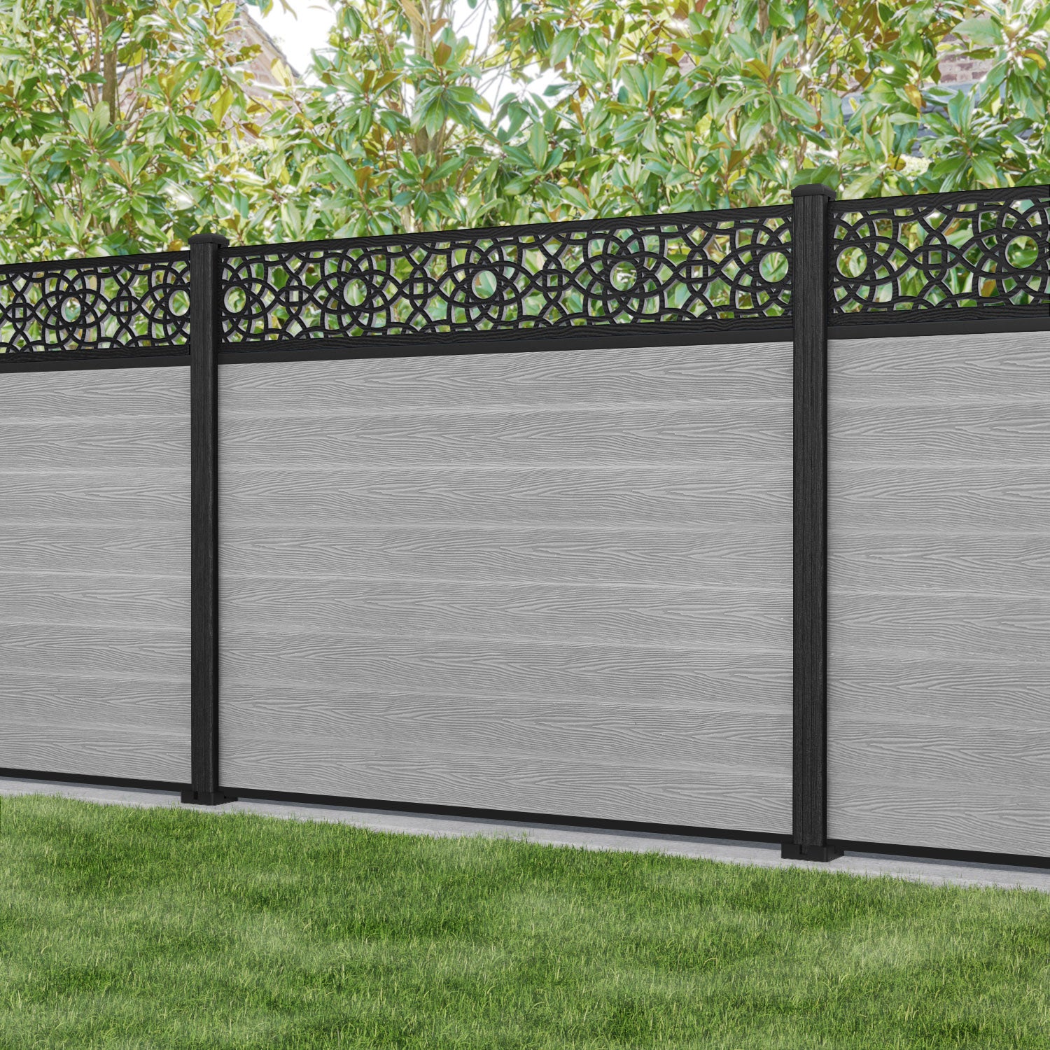 Classic Ambar Fence Panel - Light Grey - with our composite posts