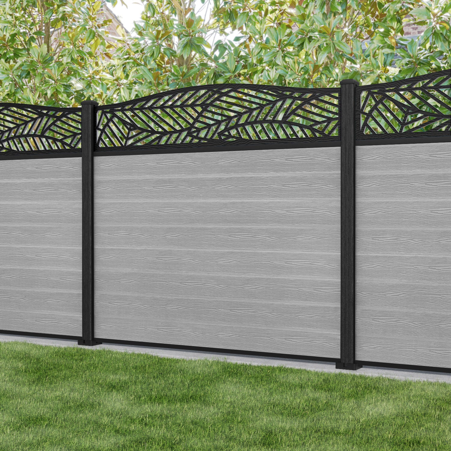 Classic Habitat Curved Top Fence Panel - Light Grey - with our composite posts