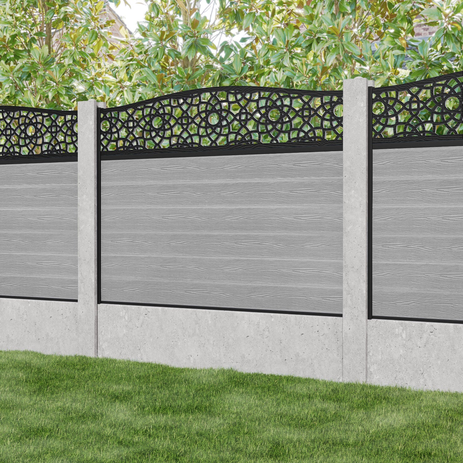 Classic Ambar Curved Top Fence Panel - Light Grey - for existing concrete posts