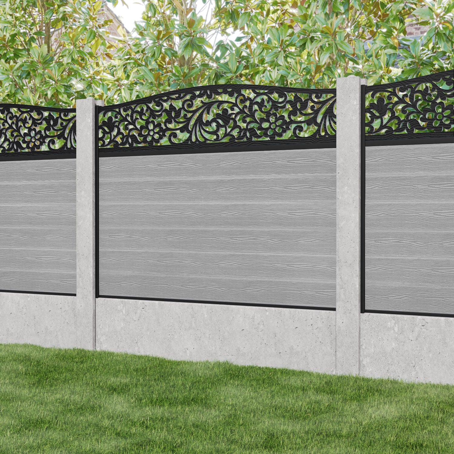 Classic Eden Curved Top Fence Panel - Light Grey - for existing concrete posts