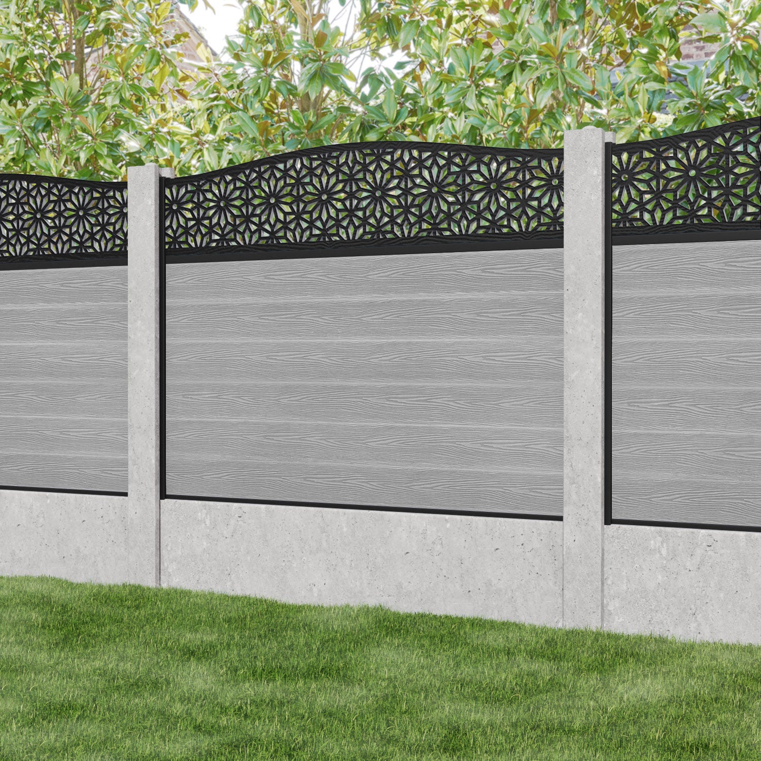 Classic Narwa Curved Top Fence Panel - Light Grey - for existing concrete posts