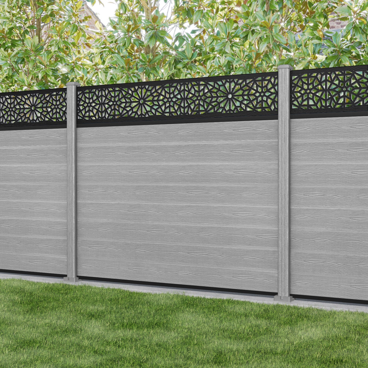 Classic Alnara Fence Panel - Light Grey - with our composite posts
