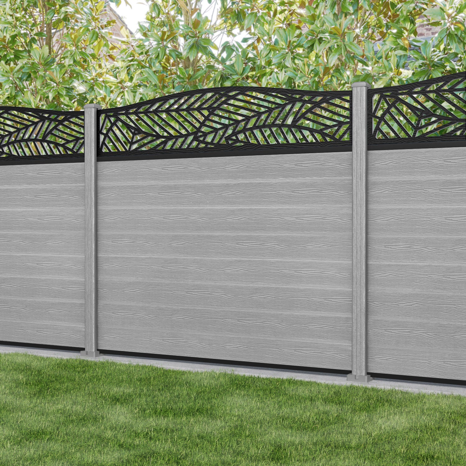Classic Habitat Curved Top Fence Panel - Light Grey - with our composite posts