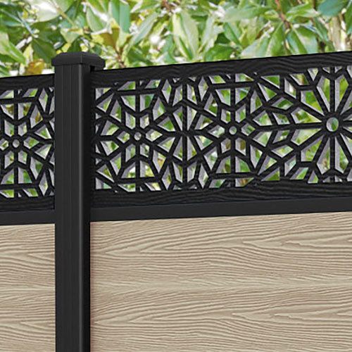 Classic Alnara Fence Panel - Light Oak - with our aluminium posts