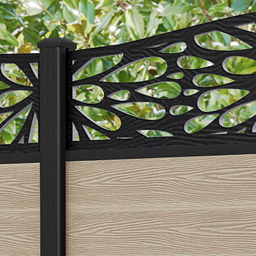 Classic Blossom Curved Top Fence Panel - Light Oak - with our aluminium posts