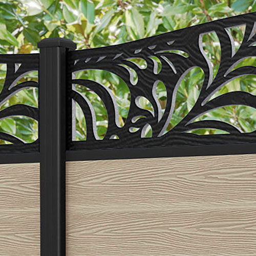 Classic Petal Curved Top Fence Panel - Light Oak - with our aluminium posts