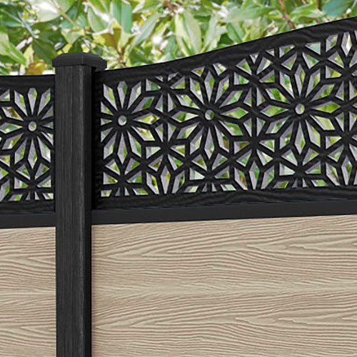 Classic Narwa Curved Top Fence Panel - Light Oak - with our composite posts