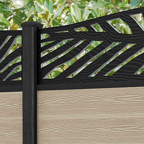 Classic Palm Curved Top Fence Panel - Light Oak - with our composite posts