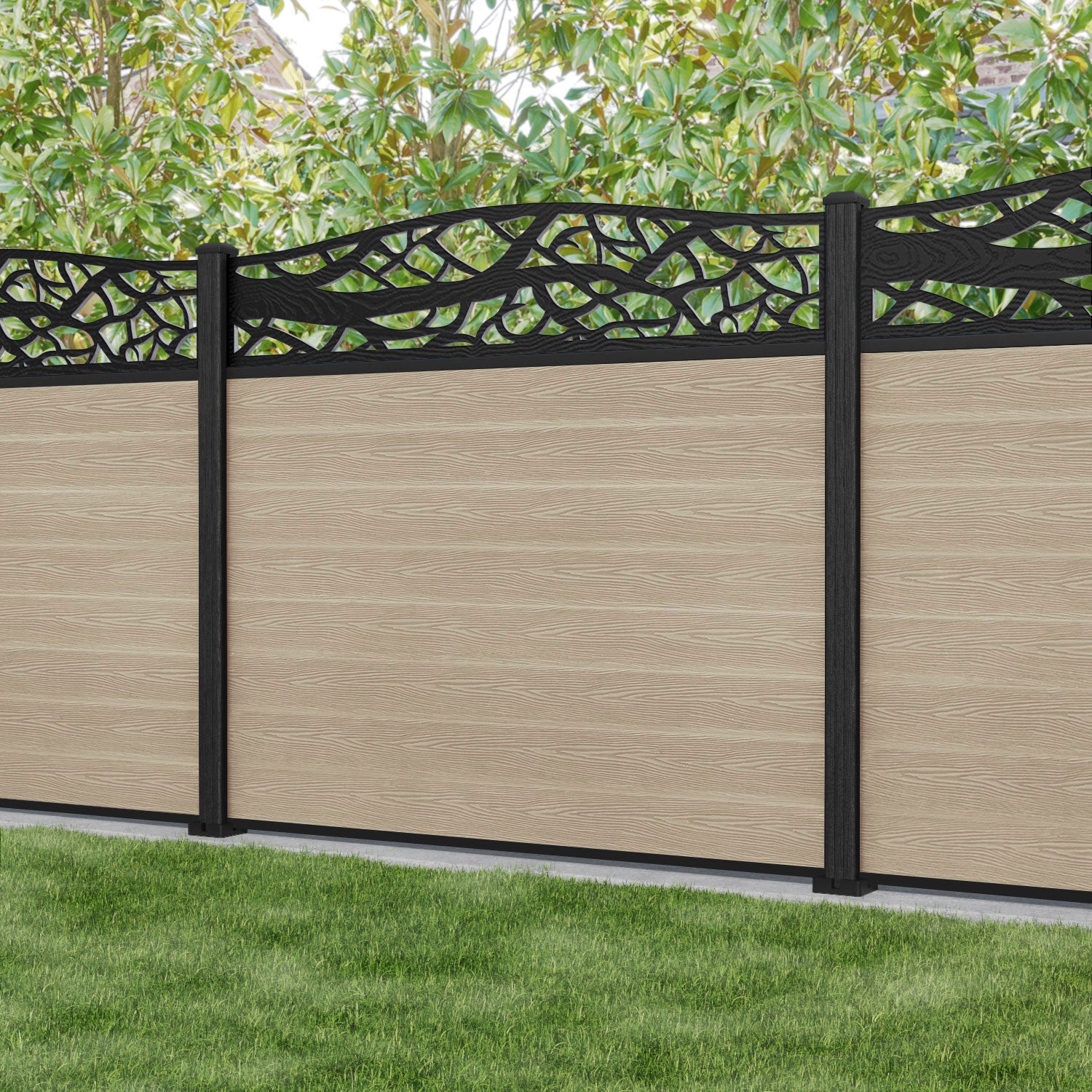 Classic Twilight Curved Top Fence Panel - Light Oak - with our composite posts