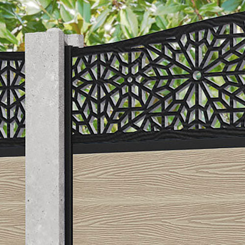 Classic Alnara Curved Top Fence Panel - Light Oak - for existing concrete posts