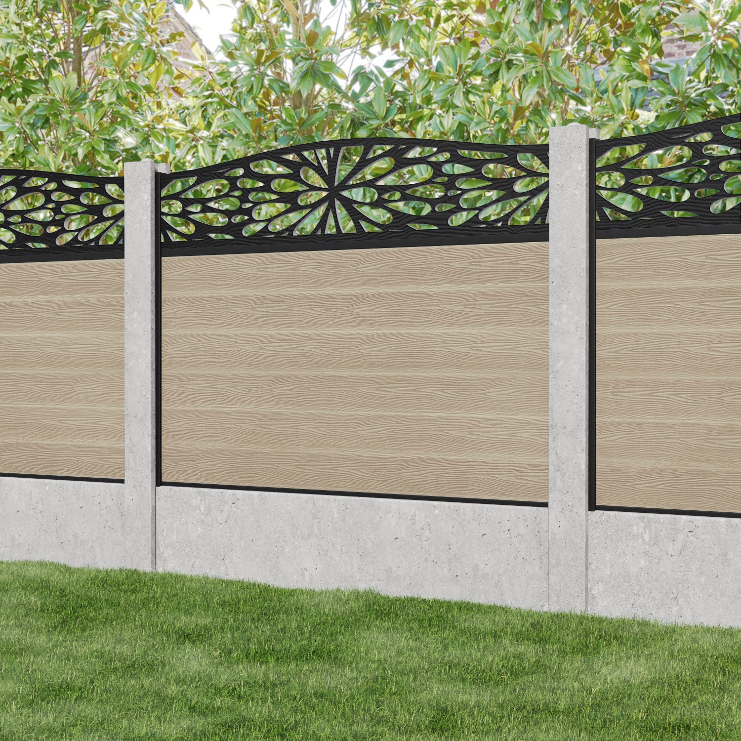 Classic Blossom Curved Top Fence Panel - Light Oak - for existing concrete posts
